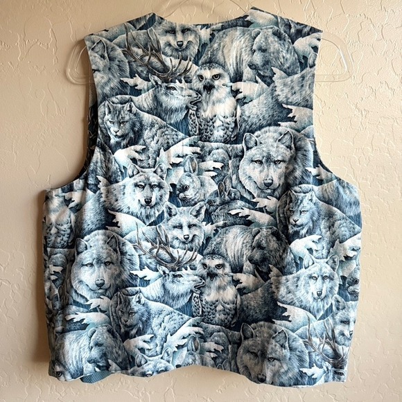 Handmade‎ Vintage Unisex Snow Animal Reversible Print Vest, White Blue, L - Picture 8 of 16